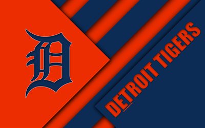 Detroit Tigers, MLB, 4K, orange blue abstraction, logo, material design, baseball, Detroit, Michigan, USA, Major League Baseball