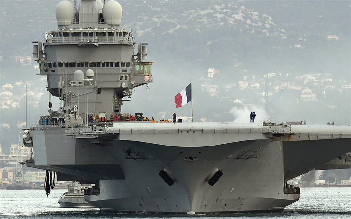 Charles de Gaulle, R91, portaaviones franc&#233;s, 4k, buque insignia, la Marina francesa, at&#243;mica portaaviones, Francia