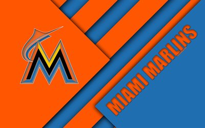 Miami Marlins, MLB, 4K, East division, blue orange abstraction, logo, material design, baseball, Miami, Florida, USA, Major League Baseball
