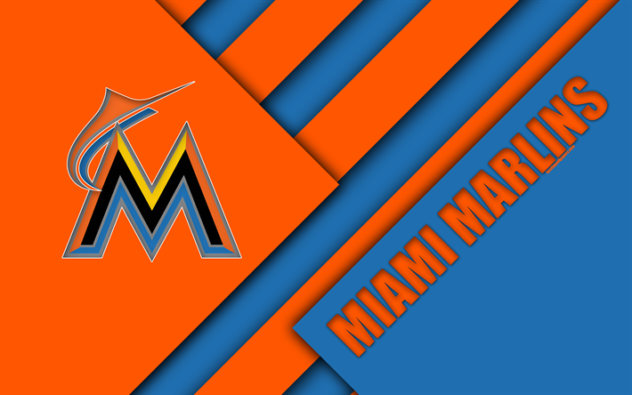 Miami Marlins, MLB, 4K, East division, sininen oranssi abstraktio, logo, materiaali suunnittelu, baseball, Miami, Florida, USA, Major League Baseball