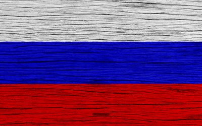Flag of Russia, 4k, Europe, wooden texture, Russian flag, national symbols, Russia flag, art, Russia
