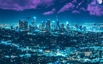 Los Angles, 4k, les paysages nocturnes, panorama, LA, &#233;tats-unis, l&#39;Am&#233;rique