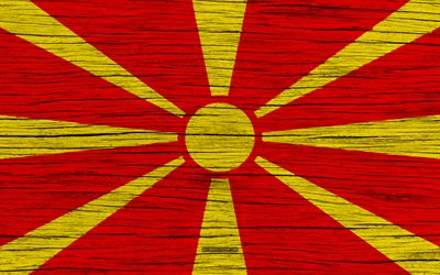 Flag of Macedonia, 4k, Europe, wooden texture, Macedonian flag, national symbols, Macedonia flag, art, Macedonia