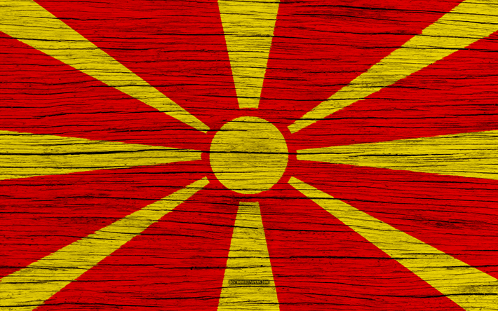 Flagga av Makedonien, 4k, Europa, tr&#228;-struktur, Makedonska flagga, nationella symboler, Makedoniens flagga, konst, Makedonien