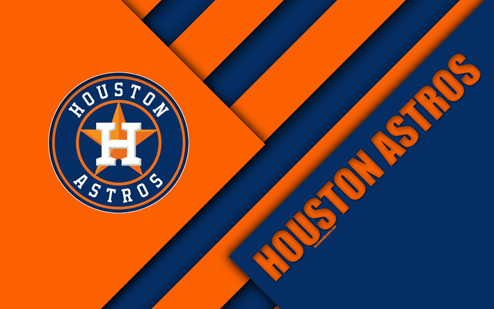 هيوستن أستروس, MLB, 4K, تكساس, الولايات المتحدة الأمريكية, الأزرق والبرتقالي التجريد, شعار, تصميم المواد, البيسبول, هيوستن, دوري البيسبول