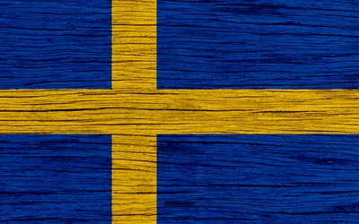 La bandera de Suecia, 4k, de Europa, de madera de la textura, de la bandera de suecia, los s&#237;mbolos nacionales, los de la bandera de Suecia, el arte, Suecia