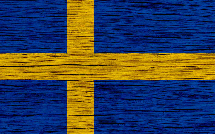 Flagga Sverige, 4k, Europa, tr&#228;-struktur, Svenska flaggan, nationella symboler, Sverige flagga, konst, Sverige