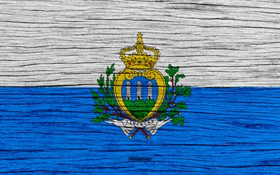 Flag of San Marino, 4k, Europe, wooden texture, San Marinas flag, national symbols, San Marino flag, art, San Marino