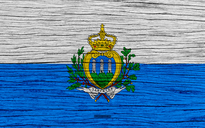 San Marino bayrağı, 4k, Avrupa, ahşap doku, San Marinalar bayrak, ulusal semboller, sanat, San Marino