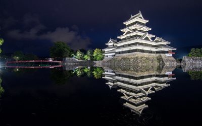 Himeji Castle, Japan, night, Japanese castle, Himeji, Hyogo, Azuchi-Momoyama castle, attractions
