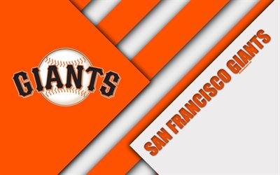 San Francisco Giants, MLB, 4K, white orange abstraction, logo, material design, baseball, San Francisco, California, USA, Major League Baseball