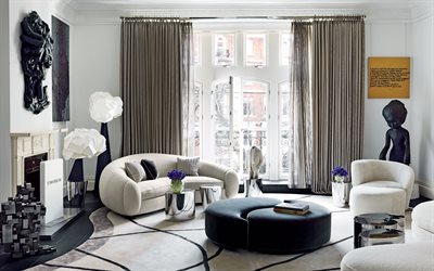 moderno ed elegante design degli interni, soggiorno, camino, luminoso soggiorno