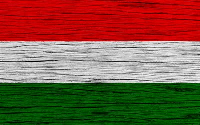 Flag of Hungary, 4k, Europe, wooden texture, Hungarian flag, national symbols, Hungary flag, art, Hungary