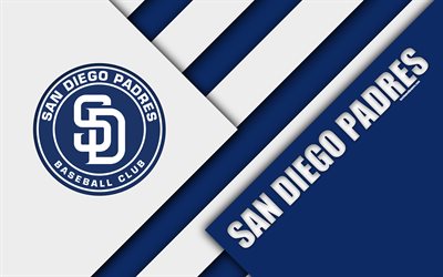 San Diego Padres, MLB, 4k, white blue abstraction, logo, material design, baseball, San Diego, California, USA, Major League Baseball