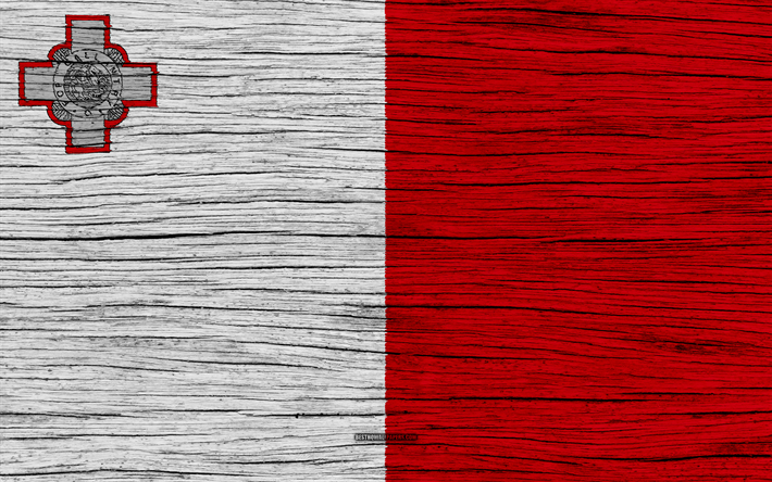 Malta, 4k bayrak, Avrupa, ahşap doku, Malta bayrak, ulusal sembol, Malta bayrağı yazın