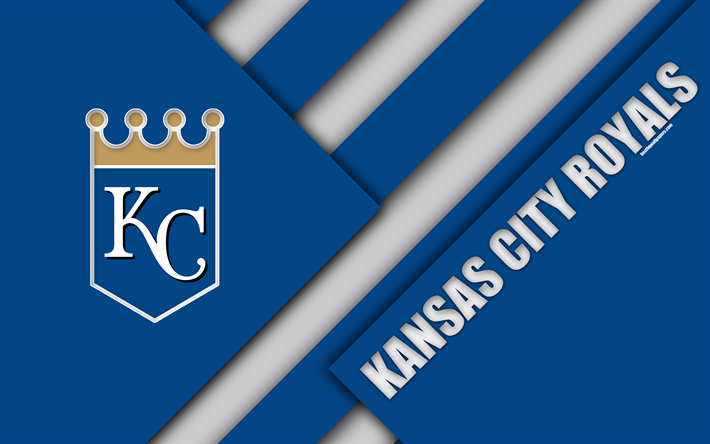 Kansas City Royals, MLB, 4K, astrazione blu, il logo, il design dei materiali, baseball, Kansas City, Missouri, USA, Major League di Baseball
