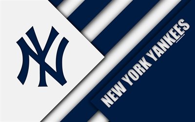 New York Yankees, MLB, 4k, sininen valkoinen abstraktio, American League, East division, logo, materiaali suunnittelu, baseball, New York, USA, Major League Baseball