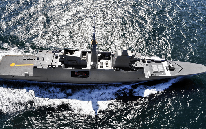 FS Aquitane, D650, FREMM多目的フリゲート, フランス海軍, フランスの軍艦, トップビュー, 4k