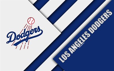 Los Angeles Dodgers, MLB, 4k, valkoinen sininen abstraktio, logo, materiaali suunnittelu, Amerikkalainen baseball club, Los Angeles, California, USA, Major League Baseball