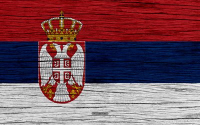Flag of Serbia, 4k, Europe, wooden texture, Serbian flag, national symbols, Serbia flag, art, Serbia