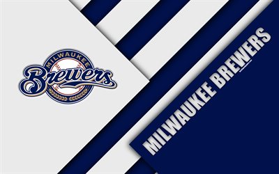 Milwaukee Brewers, MLB, 4k, National League, blue abstraction, logo, material design, American baseball club, Milwaukee, Wisconsin, USA, Major League Baseball