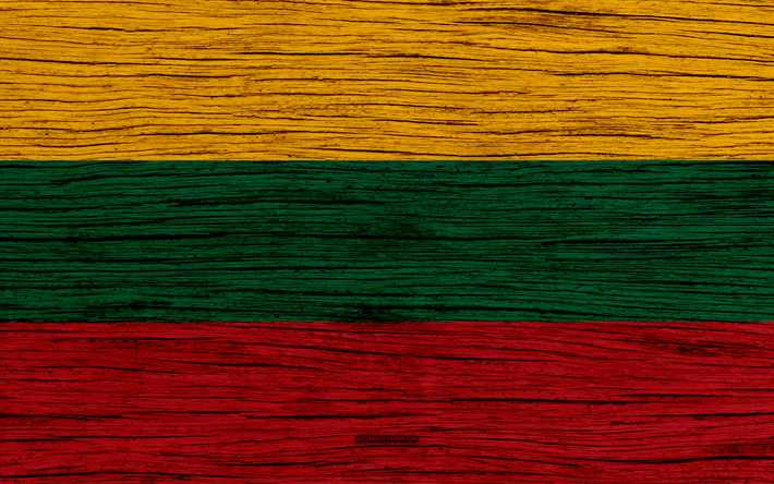 Flag of Lithuania, 4k, Europe, wooden texture, Lithuanian flag, national symbols, Lithuania flag, art, Lithuania