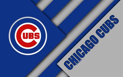 Chicago Cubs, MLB, 4k, gray blue abstraction, logo, material design, American baseball club, Chicago, Illinois, USA, Major League Baseball, National League