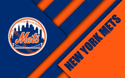 New York Mets, MLB, 4k, orange blue abstraction, logo, material design, American baseball club, New York, USA, Major League Baseball