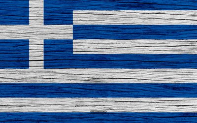 Flag of Greece, 4k, Europe, wooden texture, Greek flag, national symbols, Greece flag, art, Greece
