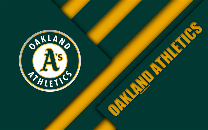 Oakland Athletics, MLB, 4k, vihre&#228; keltainen abstraktio, logo, materiaali suunnittelu, Amerikkalainen baseball club, Auckland, California, USA, Major League Baseball, American League
