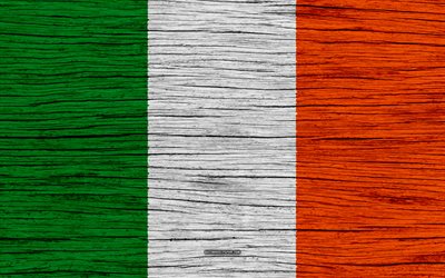 Flag of Ireland, 4k, Europe, wooden texture, Irish flag, national symbols, Ireland flag, art, Ireland
