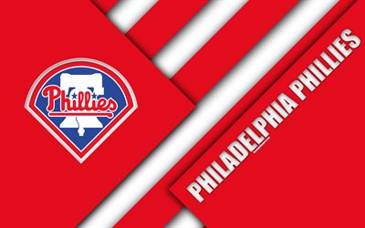 Philadelphia Phillies, HABERLER, 4k, kırmızı soyutlama, logo, malzeme, tasarım, Amerikan beyzbol kul&#252;b&#252;, Philadelphia, Pensilvanya, AMERİKA Birleşik Devletleri, Major League Baseball