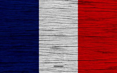 Fransa bayrağı, 4k, Avrupa, ahşap doku, Fransız bayrağı, ulusal semboller, Fransa bayrak, sanat, France
