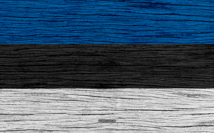Flag of Estonia, 4k, Europe, wooden texture, Estonian flag, national symbols, Estonia flag, art, Estonia