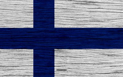 Finlandiya bayrağı, 4k, Avrupa, ahşap doku, ulusal semboller, sanat, Finlandiya