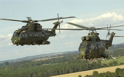 Sud-Aviation SA330 Puma, AgustaWestland AW101, EH101, RAF, Merlin HC3, Royal Air Force, military transport helicopter, French helicopters