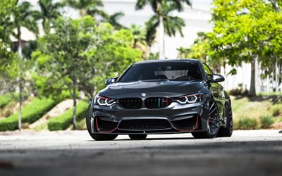 BMW M4, 2018, F83, Grafite M4, vista frontale, tuning, coup&#233; sportiva, pacchetto m, BMW