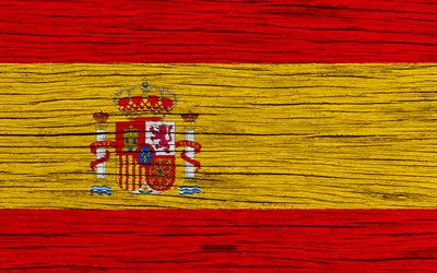Flag of Spain, 4k, Europe, wooden texture, Spanish flag, national symbols, Spain flag, art, Spain