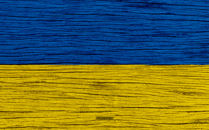 旗のウクライナ, 4k, 欧州, 木肌, ウクライナのフラグ, 国立記号, 美術, ウクライナ
