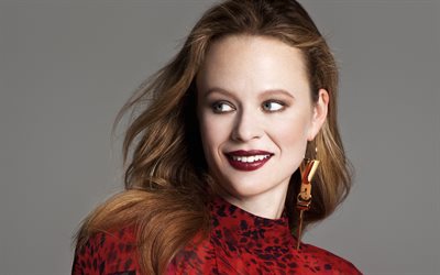 Thora Birch, American actress, portrait, smile, red dress, face, photoshoot