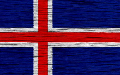 Flag of Iceland, 4k, Europe, wooden texture, Icelandic flag, national symbols, Iceland flag, art, Iceland
