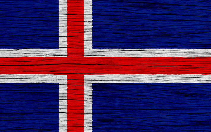 フラグアイスランド, 4k, 欧州, 木肌, アイスランドフラグ, 国立記号, 美術, アイスランド