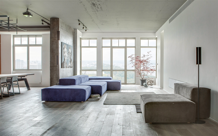 interior elegante sala de estar, estilo loft, um design interior moderno, minimalismo, sala de estar