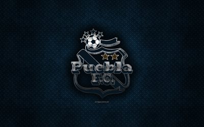 Puebla FC, Mexican football club, blue metal texture, metal logo, emblem, Puebla de Zaragoza, Mexico, Liga MX, creative art, football, Club Puebla