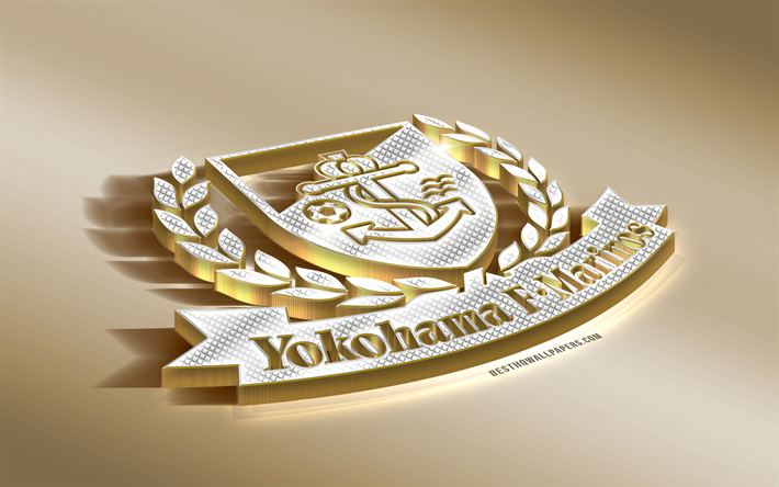 Yokohama F Marinos, Japanska football club, golden silver logotyp, Yokohama, Japan, J1 League, 3d gyllene emblem, kreativa 3d-konst, fotboll