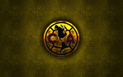 Club America, Mexican football club, yellow metal texture, metal logo, emblem, Mexico City, Mexico, Liga MX, creative art, football