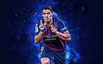 Luis Suarez, goal, La Liga, Barcelona FC, uruguayan footballers, FCB, Suarez, Barca, joy, football stars, neon lights, soccer, LaLiga