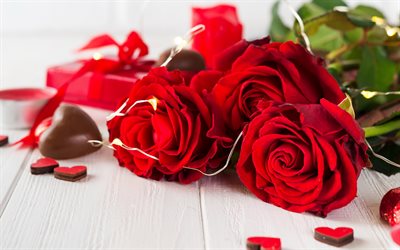 El D&#237;a de san valent&#237;n, 14 de febrero de rosas rojas, chocolates, romance, rosas