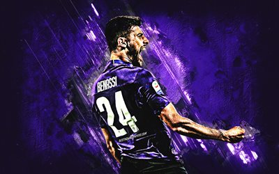 Marco Benassi, back view, Fiorentina FC, grunge, soccer, Serie A, Benassi, football, Italian footballers, violet stone, Italy, creative