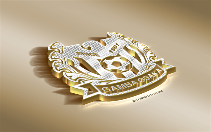 Gamba Osaka, Japon Futbol Kul&#252;b&#252;, altın g&#252;m&#252;ş logo, Osaka, Japonya J1 Lig, 3d altın amblemi, yaratıcı 3d sanat, futbol